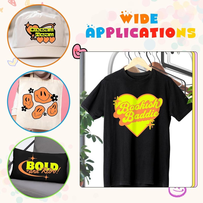 Tintnut Neon Heat Transfer Vinyl -6 Sheets 12" x 10" Pastel Neon Orange HTV Iron on Vinyl for Fabrics Pastel HTV Vinyl Compatible with Cricut and Silhoutte Cameo - Image 5